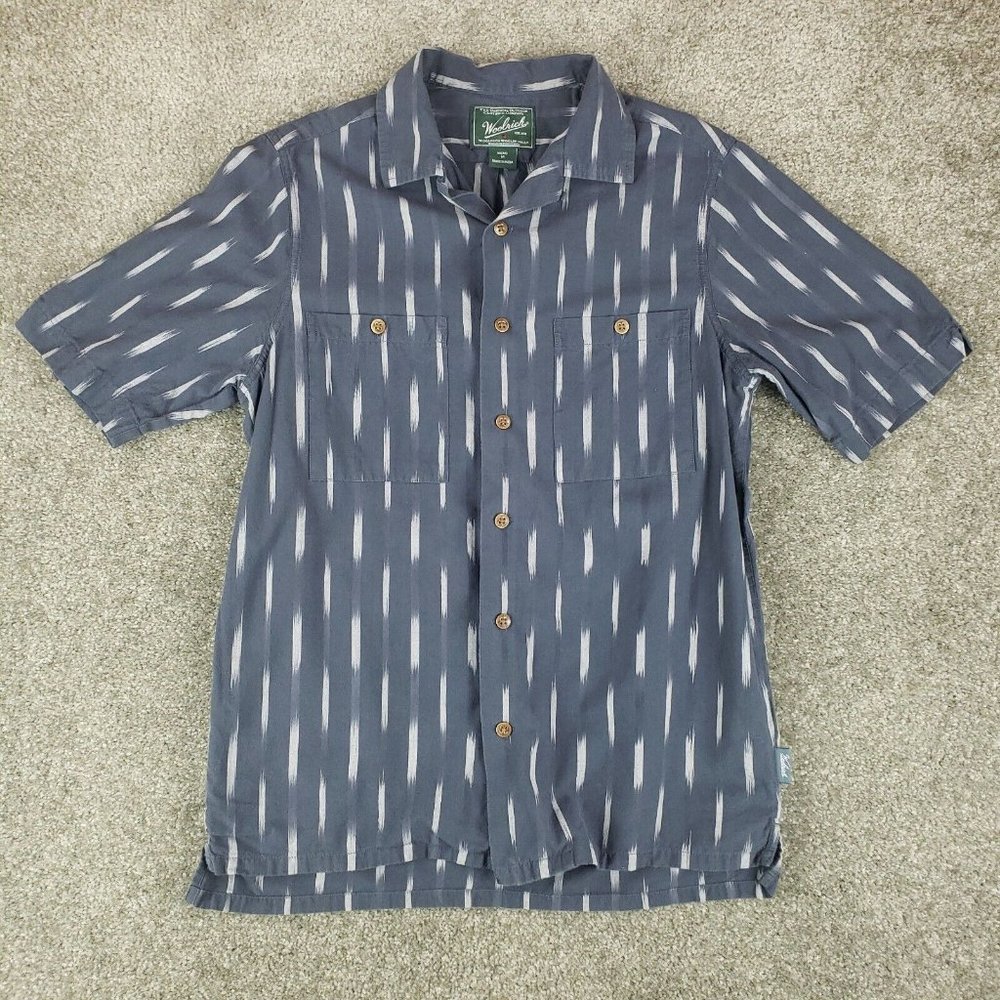 Woolrich Shirt Medium M Mens Blue Gray Short Sleeve Collared Button Up